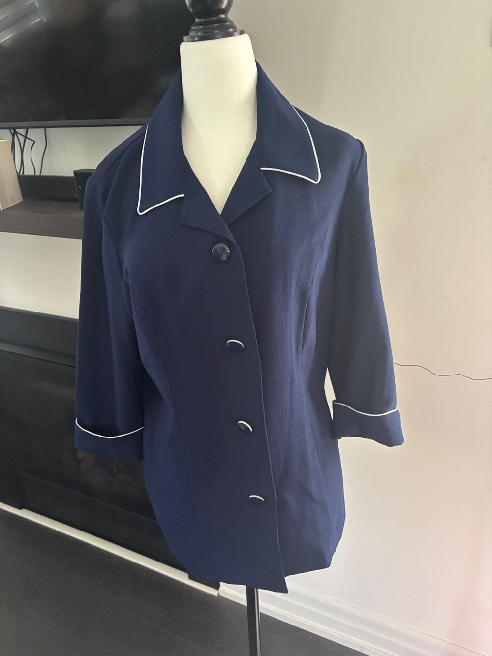 Vintage Allison Daley Navy Blazer with White Piping